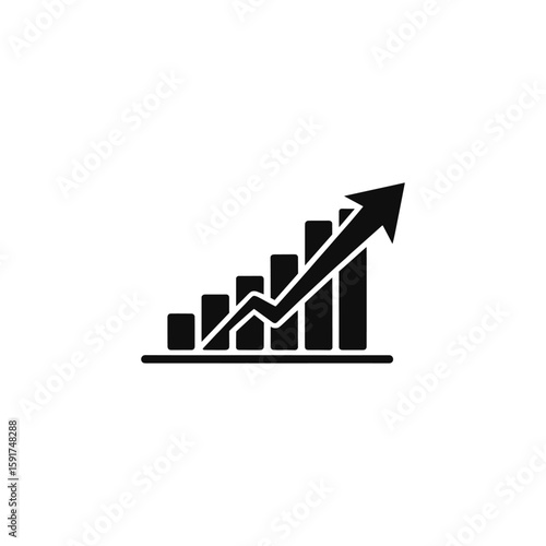 Free Download Minimal black growth chart icon with upward arrow and bar graph representing financial success and business progress - GFXLoad