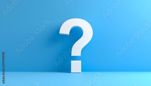 Large white question mark on solid blue background