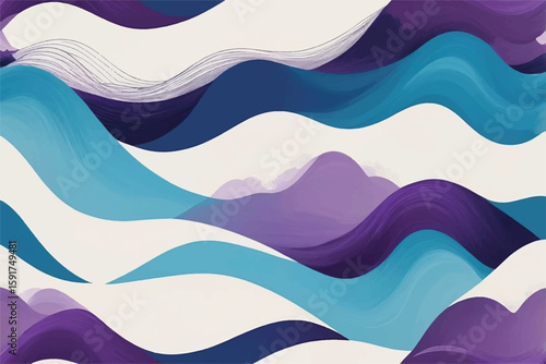 Abstract Purple And Blue Ocean Waves Painting
