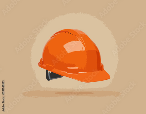 Image showcases an orange construction helmet on a beige background, illustrating construction safety gear with excellent detail and the importance of workplace safety equipment.