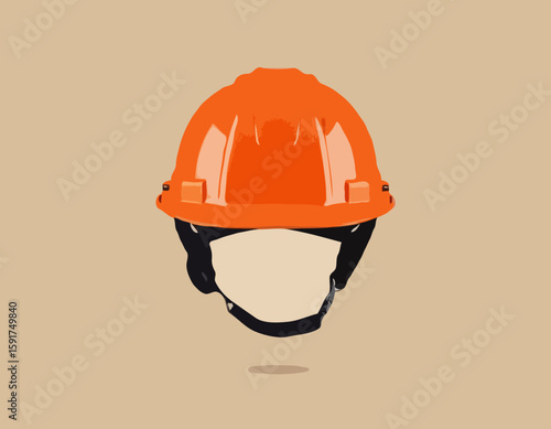 Image showcases an orange construction helmet on a beige background, illustrating construction safety gear with excellent detail and the importance of workplace safety equipment.