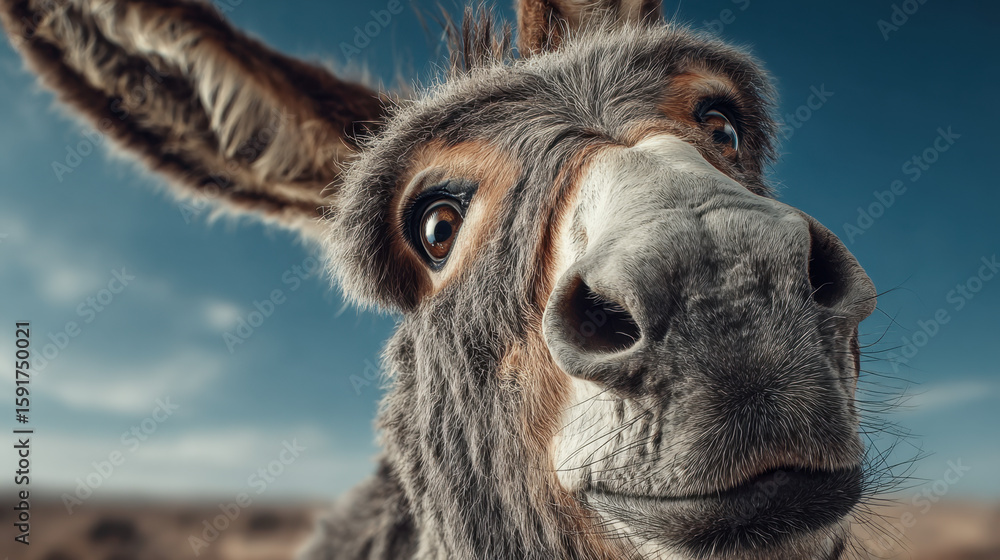 Fototapeta premium Close Up Portrait of a Donkey with Dust Particles