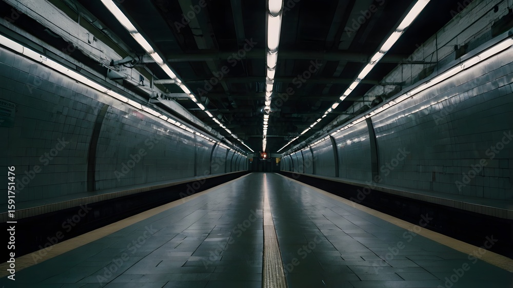 Empty Subway Station Platform at Night Empty Subway Station Platform at Night