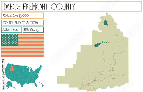 Large and detailed map of Fremont County in Idaho USA.