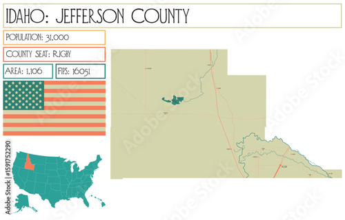 Large and detailed map of Jefferson County in Idaho USA.