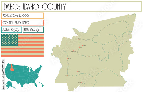 Large and detailed map of Idaho County in Idaho USA.