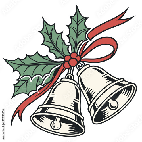 christmas bells with red ribbon