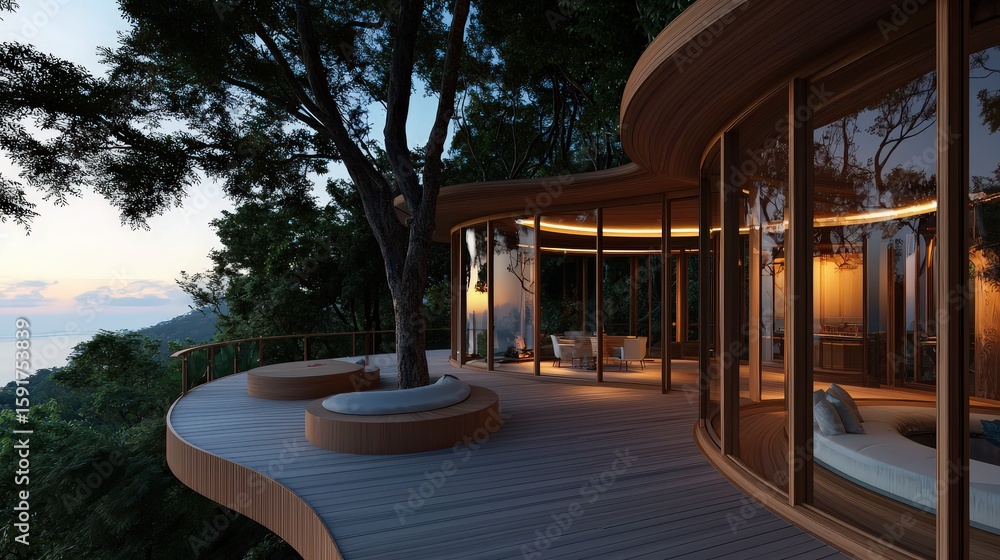 Obraz premium Contemporary architecture design mountain retreat visual showcase serene environment elevated perspective nature-inspired concept