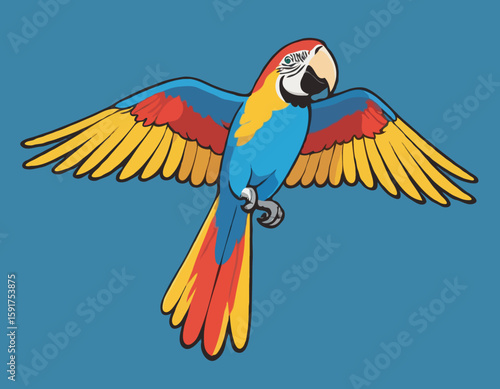 A cartoon Macaw with its wings spread