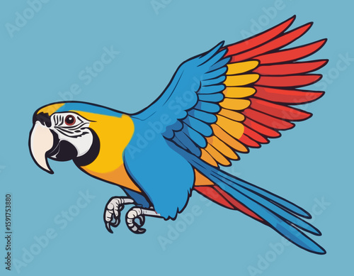 A cartoon Macaw with its wings spread