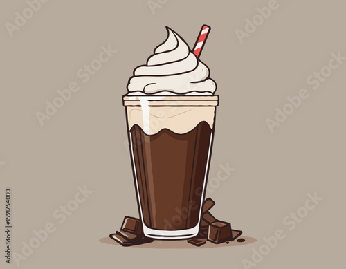 Hand Drawn Chocolate Frappe and Whipped Cream illustration