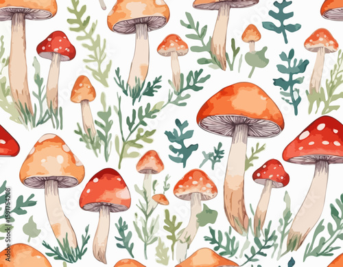 Mushrooms, watercolor clipart illustration with isolated background.
