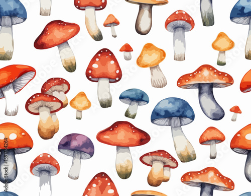 Mushrooms, watercolor clipart illustration with isolated background.