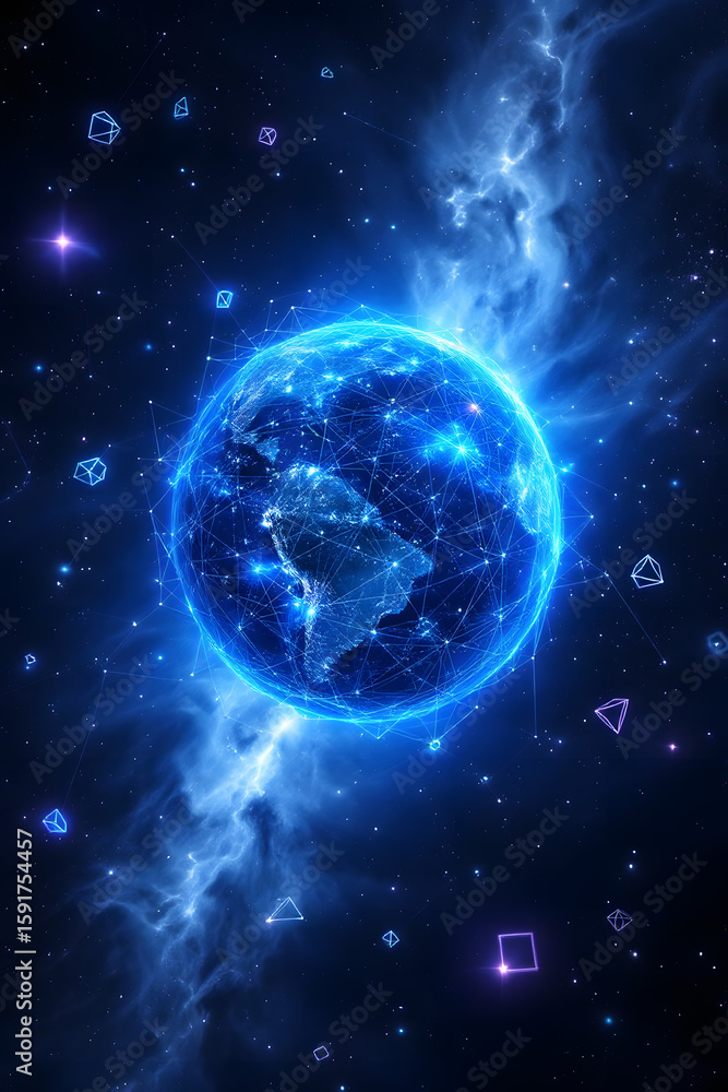 Obraz premium Global Network Technology Futuristic Globe Connection Digital World