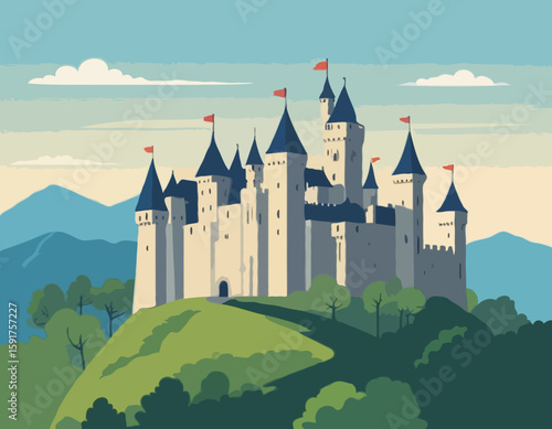 Great Medieval Castle On The Hill Landscape