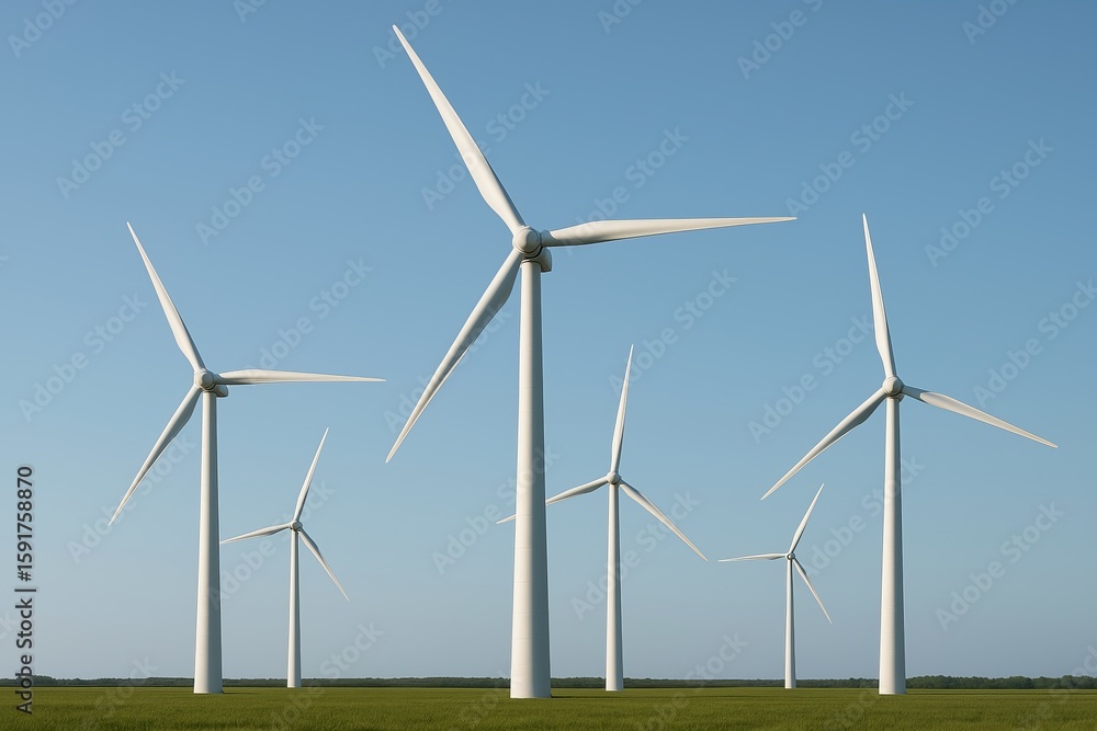 Wind Turbines in Open Field Under Clear Blue Sky Wind Turbines in Open Field Under Clear Blue Sky