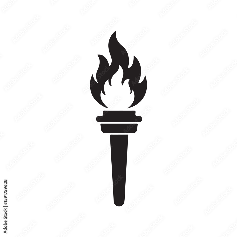 Torch with fire silhouette vector flat illustration design. on white background Torch with fire silhouette vector flat illustration design. on white background