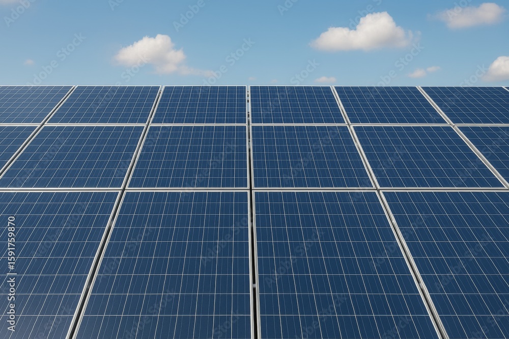 Close-Up View of Solar Panel Array Under Clear Blue Sky Close-Up View of Solar Panel Array Under Clear Blue Sky