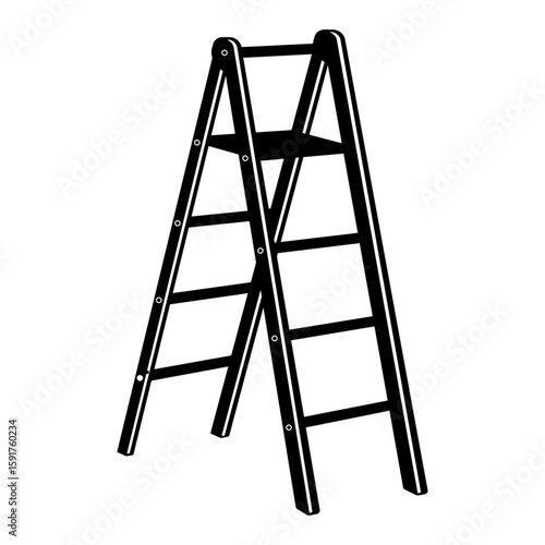 black silhouette of a folding ladder or stepladder without background