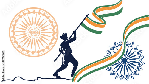 Person raising national flag illustration
