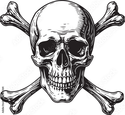 Skull and Crossbones Icon: A detailed, high-contrast illustration of a skull and crossbones, a symbol with historical connotations, crafted with attention to detail.