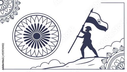 Silhouette flag bearer patriotic illustration