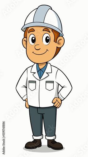 Cartoon engineer smiling in safety helmet and work uniform  