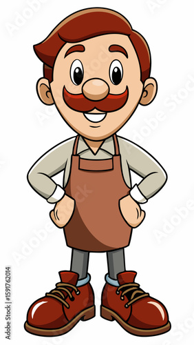 Cartoon shoemaker standing with hands on hips and smiling  