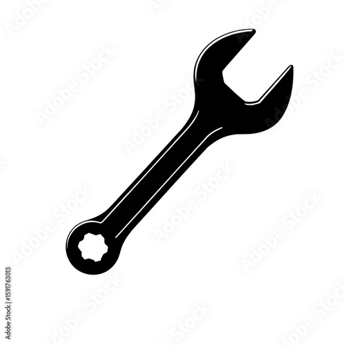 Wrench with star-shaped socket in black sketch style facing left - mechanical repair tool for construction and engineering design