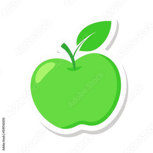 Sticker of green apple isolate on white background 