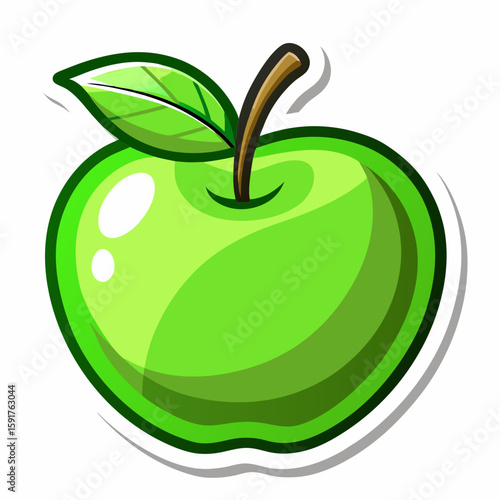 Sticker of green apple isolate on white background 