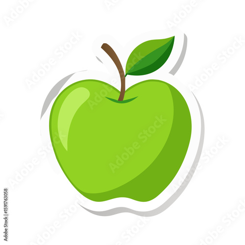 Sticker of green apple isolate on white background 