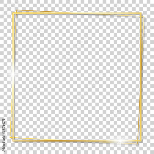 Elegant golden frame with sparkling light effects on transparent background