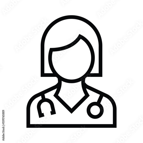 Female Doctor Icon – Medical Professional Woman Line Art Symbol for Healthcare, Clinic, and Hospital Use