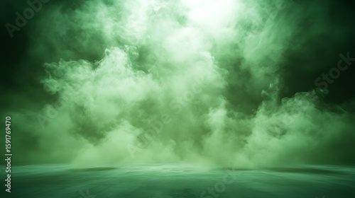 Eerie Green Fog Filling Empty Room with a Light Source