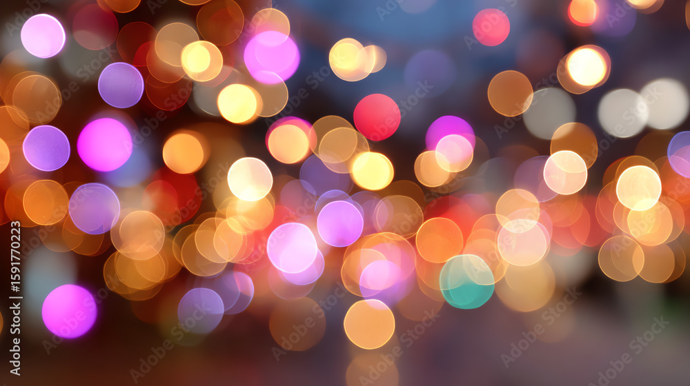 Fototapeta premium A vibrant array of colorful bokeh lights, creating a whimsical and enchanting atmosphere perfect for festive celebrations.