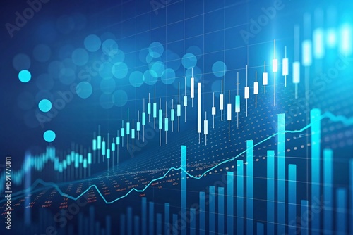 Stock market graph with blue technology background, financial trading analysis chart, investment growth data visualization, economic business concept