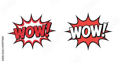 Two red comic book style speech bubbles with the word wow