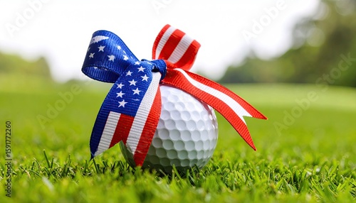 Patriotic golf ball on a grassy field