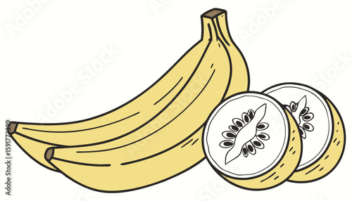 illustration of banana and its piece 