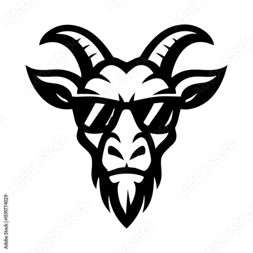 Goat mascot icon with sunglasses and long beard vector artwork