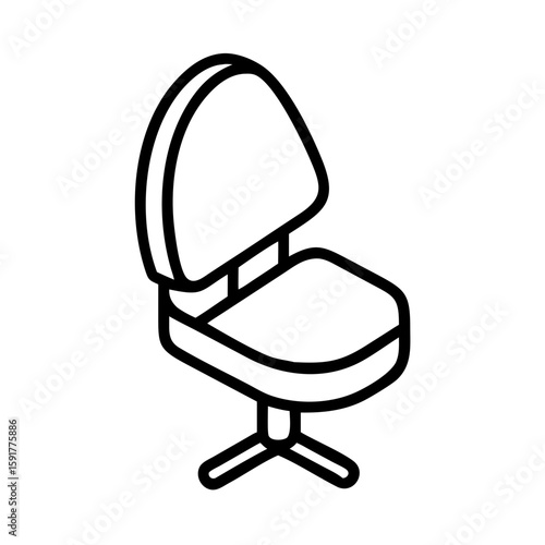 Isometric icon of a computer chair with backrest and swivel base. The simple black-and-white design makes it ideal for office-related graphics, app interfaces, interior planning visuals, and ergonomic