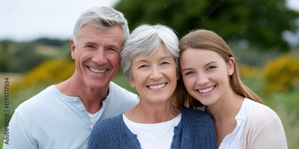 Happy Multigenerational Family Portrait Outdoors in Bright Sunlight Happy Multigenerational Family Portrait Outdoors in Bright Sunlight