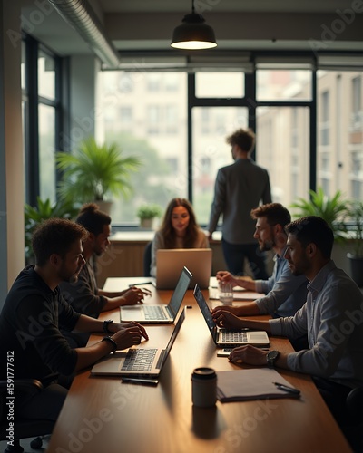 Teamwork in modern office setting