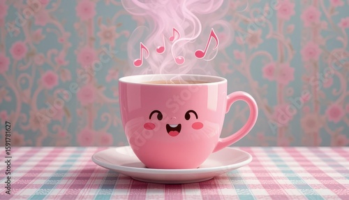  Bubblegum Pink Steam Cartoon Musical Notes Sweet and Lighthearted