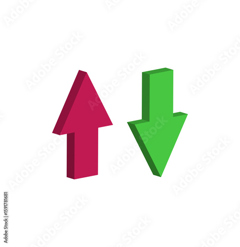 Up and down arrows isolated on white background. 3d colorful green and red arrows.