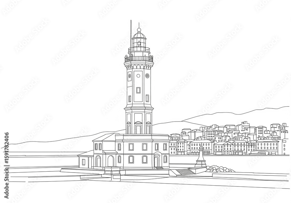 Obraz premium La Lanterna in Genova one line drawing style