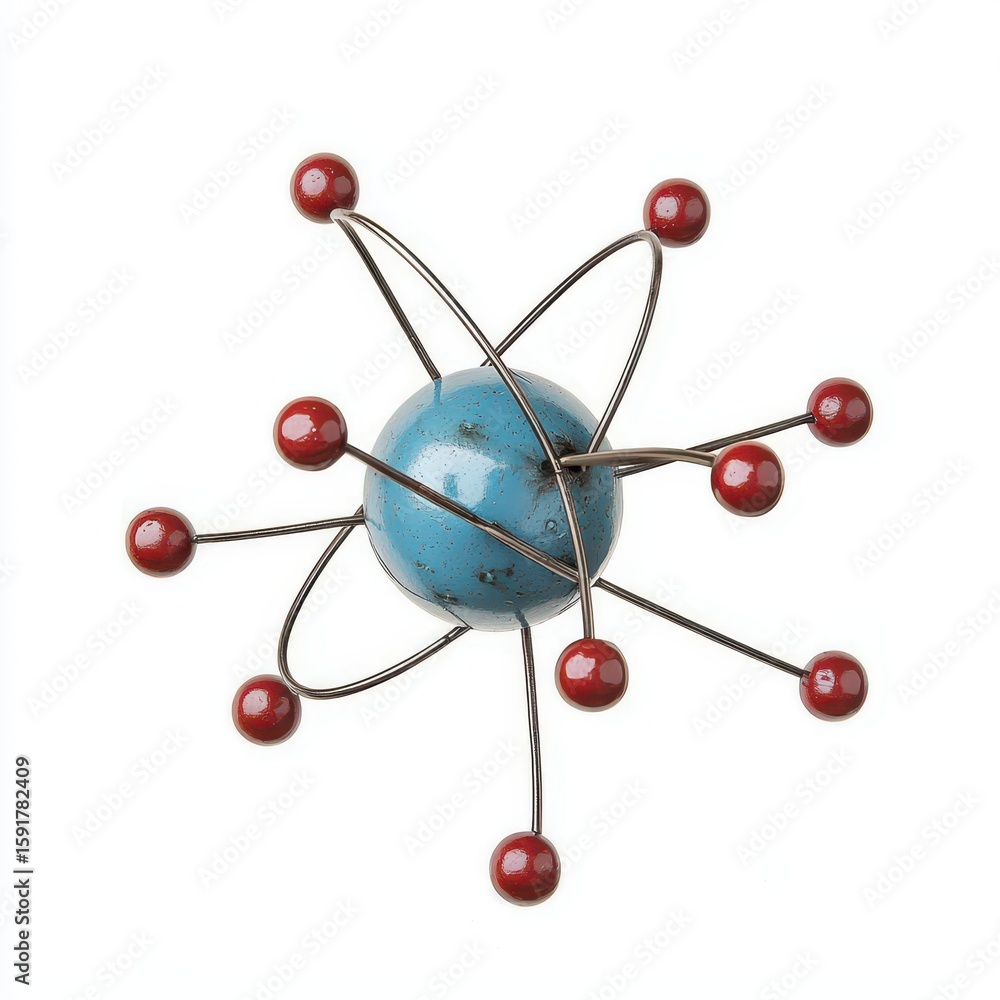 Abstract Atom Model Teal Sphere and Red Electrons Abstract Atom Model Teal Sphere and Red Electrons