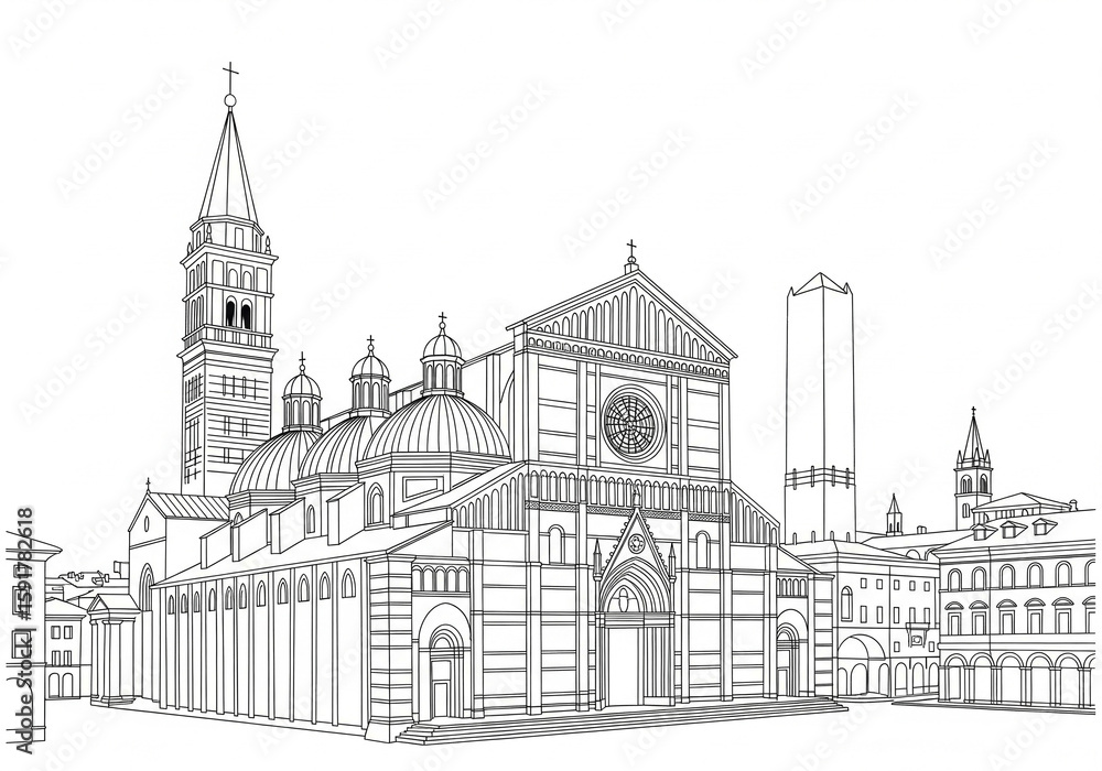 Obraz premium Basilica di San Petronio in Bologna one line drawing style