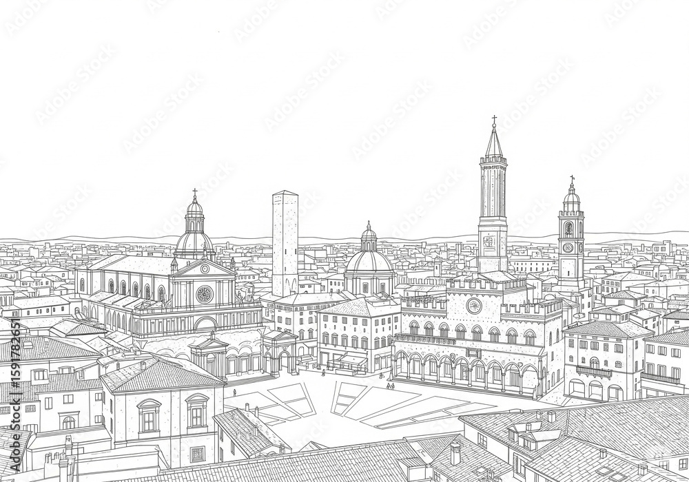 Obraz premium Piazza Maggiore in Bologna one line drawing style